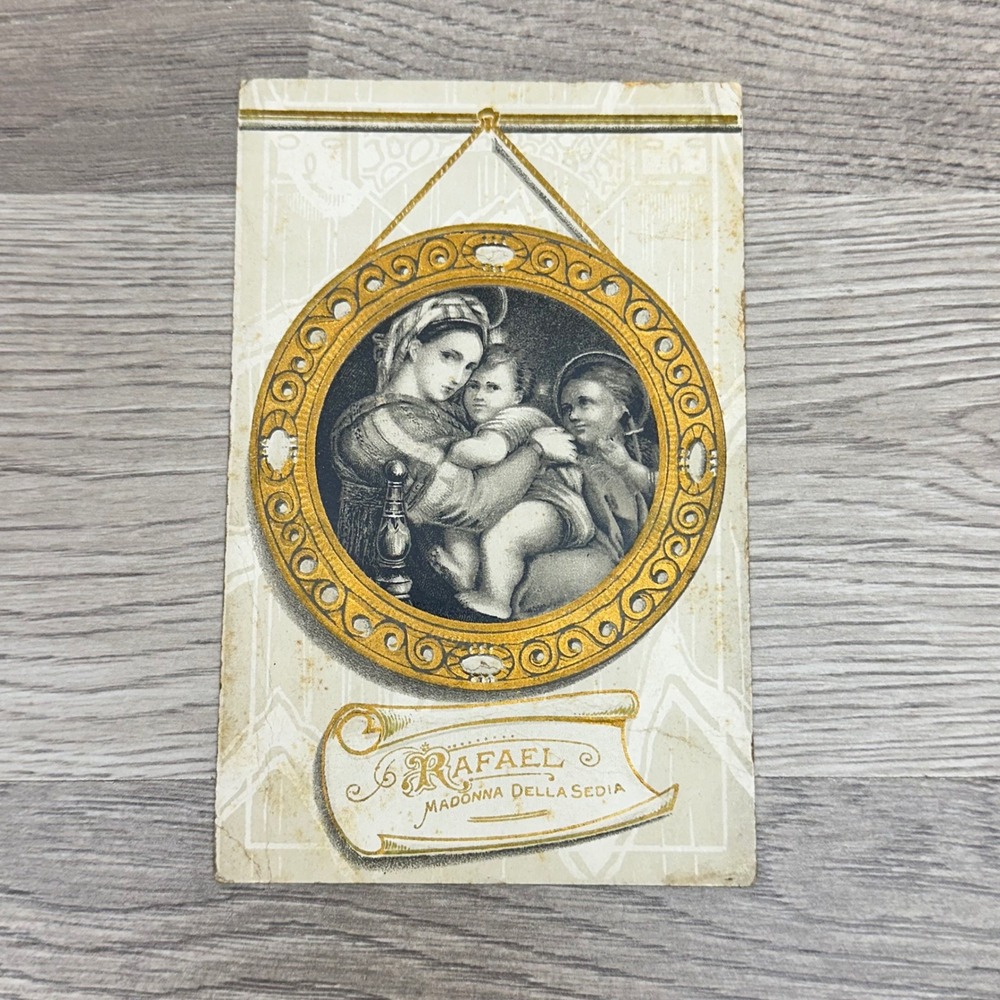 Vintage Raphael Madonna della Sedia Postcard 1910 1c Franklin Stamp Cream Art